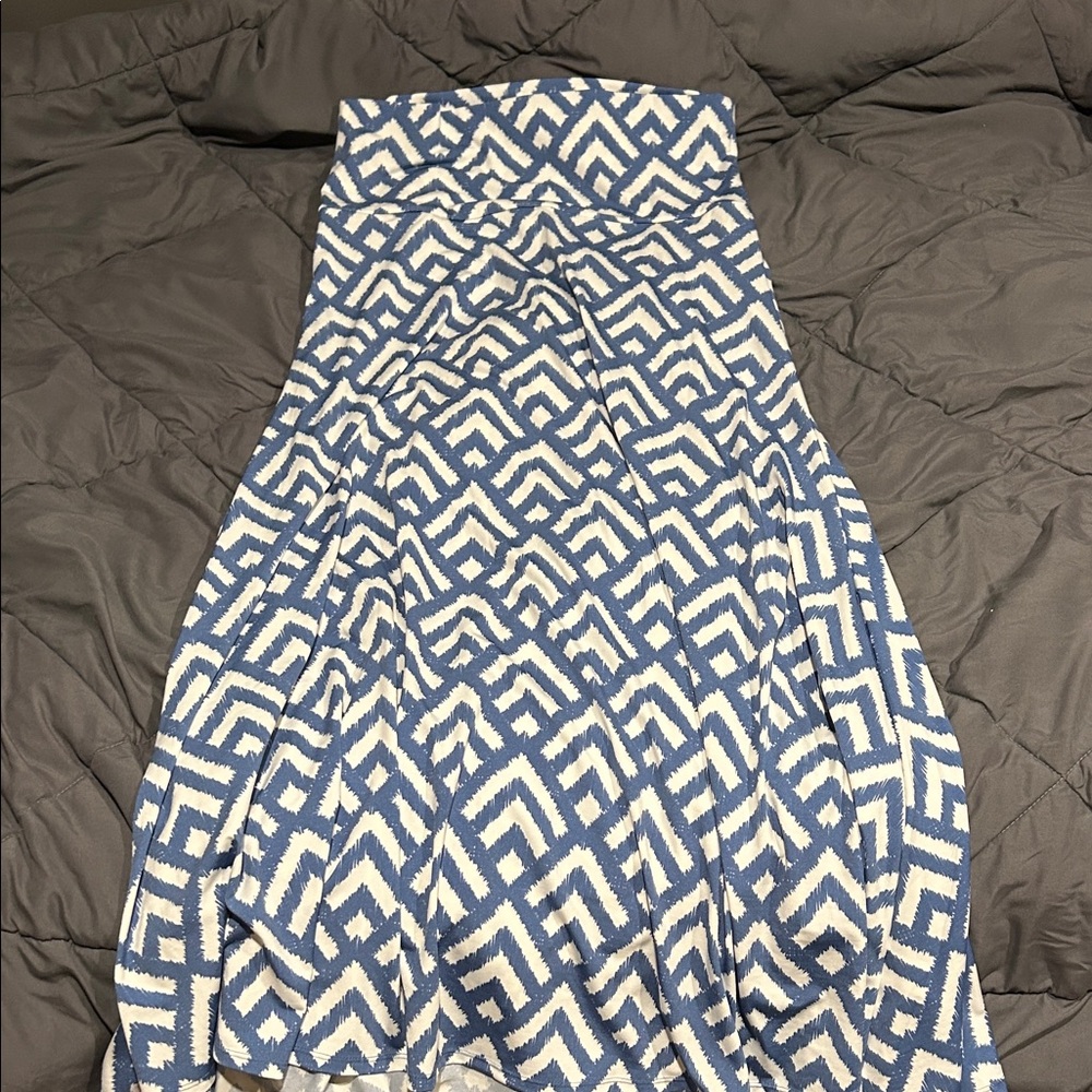 LuLaRoe Blue and White Geometric Maxi Skirt